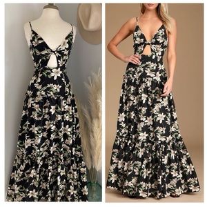 ❤️ Lulus Blooms of Paradise Black Floral Print Sleeveless Maxi Dress!